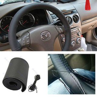 New Leather DIY Car Steering Wheel Cover With Needles and Thread Black
