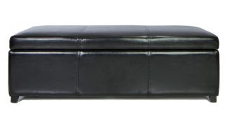 Black Long Storage Ottoman Bench in faux Leather Traditional Style