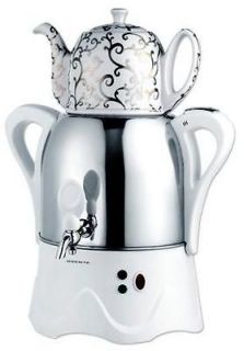 Ovente Samovar Stainless / White Electric Tea Maker S19W 1L Teapot 