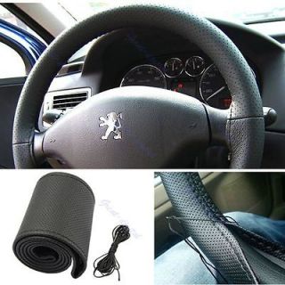 New Leather DIY Car Steering Wheel Cover With Needles and Thread Black