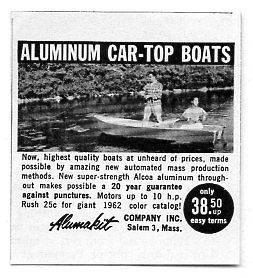 1962 Vintage Ad Alumakit Aluminum Car Top Boats Salem,MA
