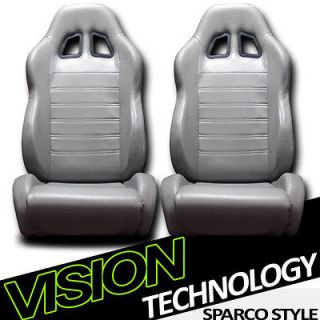 2x SP Style Grey PVC Leather Reclinable Racing Bucket Seats+Sliders 