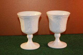 Colony Glass Harvest Pattern Milk Pressed Glass White Water Goblets