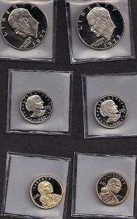 Lot of 6 Gem Proof US Dollar Coins Ike, Sacajawea and Susan B Anthony