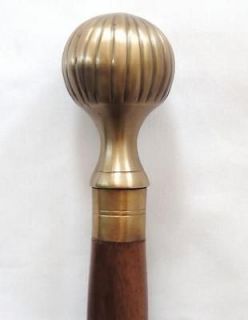 Brushed Brass Inlaid Ball Cane Walking Stick 36