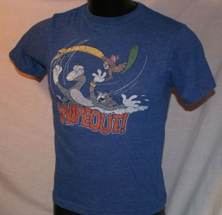 TOM & JERRY Wipeout SURFING Youth LARGE Blue T Shirt 