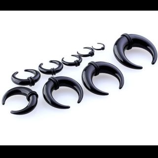 2pcs Black Acrylic 2 14mm Gauge OX Horn Ear Plug Fake Cheater Expander 