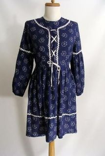   70s Short Blue DIRNDL STYLE Dress Boho Oktoberfest Costume Mini S M