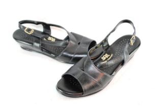SAS Tripad Comfort Black Leather Slingback Flats Slides Sandals Shoes 