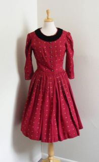 Vintage 50s BAVARIAN German Austrian Burgundy Red Gabardine Wool 
