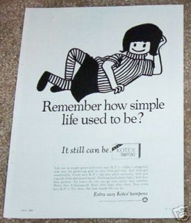 1967 Kotex tampons   CUTE simple life Girl artwork AD