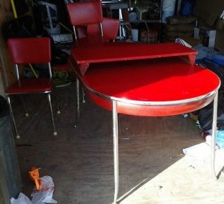   Retro Dining Table and 6 Chairs Formica and Chrome red Table & 1 leafs