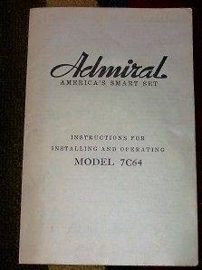 Vtg Admiral 7C64 Radio Phonogra​ph Owner/Operator Manual