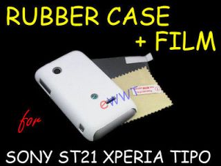 White Rubber Rubberized Cover Hard Case +Film for Sony Xperia Tipo 