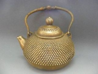 Chinese vintage brass Hand carved Nice hedgehog Teapot