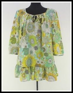 LIBERTY OF LONDON Size L Sunflower Yellow Floral Print Boho Peasant 