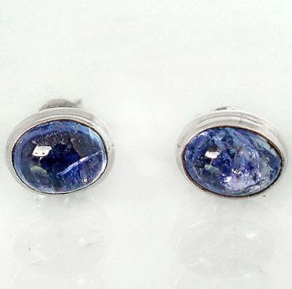 43ct SLEEK NATURAL BLUE TANZANITE OVAL 925 STERLING SILVER STUD 