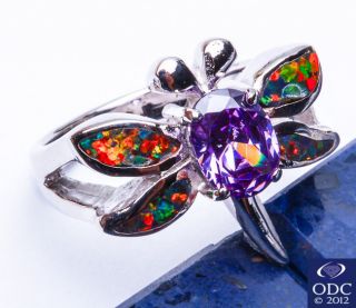Tanzanite & Green Australian Opal Dragonfly .925 Sterling Silver Ring 