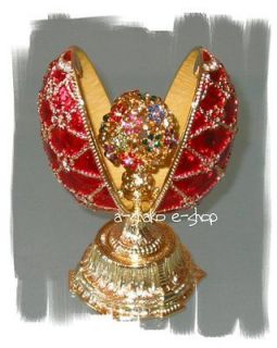 Russian Jewelry Egg Box Faberge Tradition RED + FLOWERS