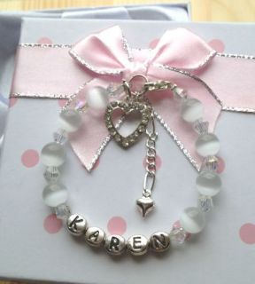 Personalised Girls crystal cats eye bracelet ANY size any colour in 