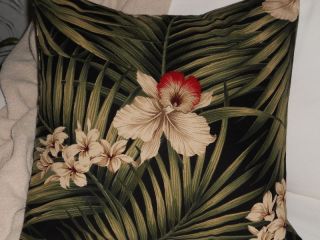 Hawaiian Tropical 100% Cotton Barkcloth Fabric Pillow SLIPCOVER ~Ferns 