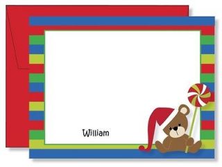   Personalized FLAT Teddy Bear Lollipop Christmas Thank You Note Cards