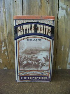 Vintage Look Tin Cattle Drive Coffee Canister Food Safe Stag Lane 
