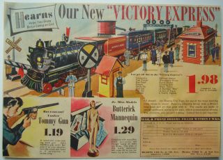 1943 TOY AD TOMMY GUN HEARN VICTORY EXPRESS TRAIN JR MISS MODELS 