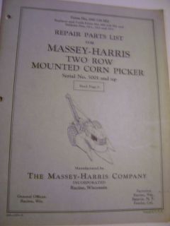 VINTAGE MASSEY HARRIS PARTS MANUAL  2 ROW CORN PICKER   1953