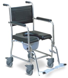   Steel Commode & Shower Wheelchair Bedside Toilet & Shower 2 in 1 Chair