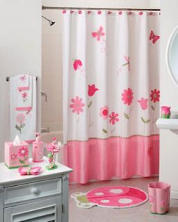 Butterfly Garden Ladybug Flower Fabric Bathroom Shower Curtain