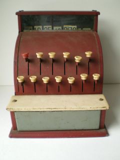   THUMB METAL TOY CASH REGISTER WITH ORIGINAL RARE COINS   COLLECTABLE