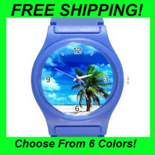 Leaning Palm Tree Design   Round Sports Watch (6 Colors)  SW1584