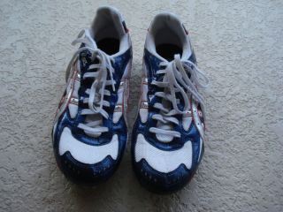 MENS SIZE 12 ASICS RED, WHITE & BLUE TRACK/FIELD SHOES