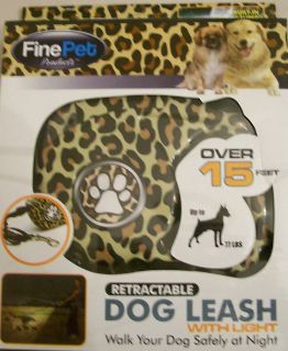   LEOPARD RETRACTABLE DOG LEASH WITH LIGHT UP TO 77 LBS PET OVER 15 FEET