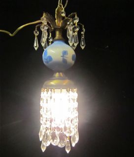 1of5 Vintage Glass brass tole hanging Lamp Chandelier glass 