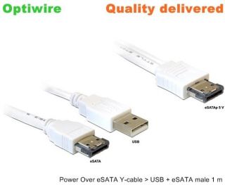 eSATAp to eSATA + USB A Male Power over eSATA 1m white Cable 5V HDD 