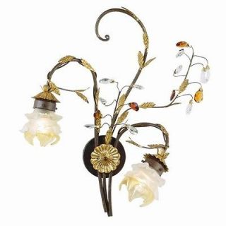REPRODUCTION WALL SCONCE TWO LIGHT W/ GLASS SHADES BRANCHES LEAVES 