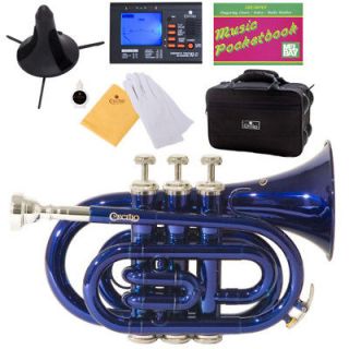 Cecilio PT 280BL Blue Lacquer Bb Pocket Trumpet +Tuner
