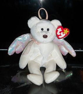 TY BEANIE ORIGINAL BABIES HALO WHITE BEAR WITH WINGS W/ PINK STAMP 