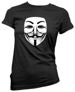  Guy Fawkes Anonymous Mask Womens Black T Shirt Girls hackers Top