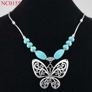 Appealing Butterfly Tibetan silver & Turquoise Pendant Necklace NC0155