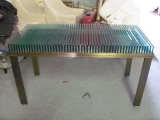 MAGNIFICENT 1970S CUSTOM MADE STAINLESS STEEL/AQUA GLASS FOYER TABLE 