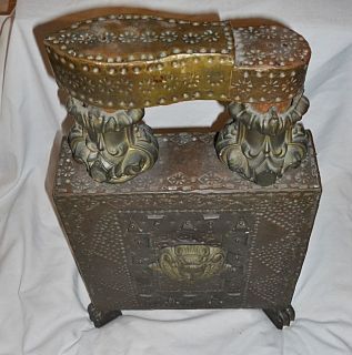Antique Turkish Shoe Shine Box   Brass / Wood Detailed  Handmade Tramp 