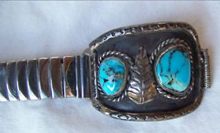   SALE KINGMAN TURQUOISE NAVAJO OLD STERLING SILVER MENS WATCH TIPS