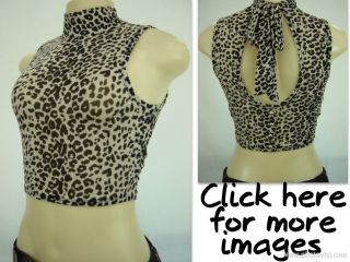SEXY ANIMAL PRINT OPEN BACK TURTLE NECK TIED TO THE BACK CROP TOP 