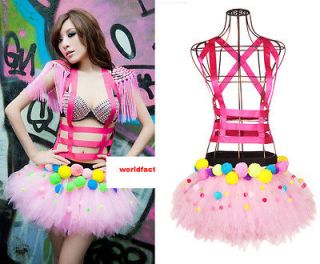 Sexy Womens Costume Band+Skirt With Lovely Pompon Dance Wear Free 