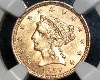 1857 MS 61 $2.5 dollar Gold quarter Eagle NGC★★ SUPER RARE in MS 