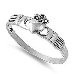 Sterling Silver Claddagh Heart Ring   Sizes 2   9