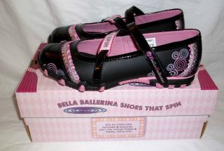   Ballerina Girls Shoes Spin Velcro Straps Black Pink Size US 4 NIB